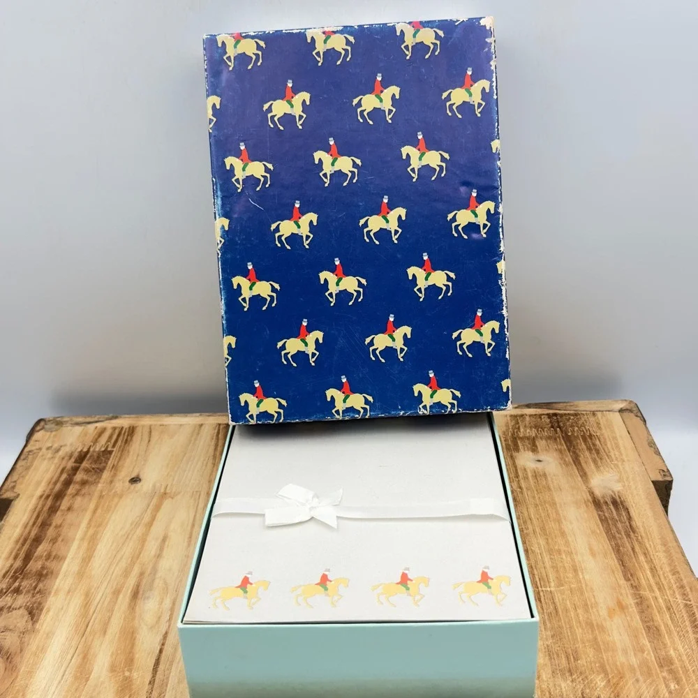 Mead Stationery Set of 40 Blue Equestrian Horse Rider 1985 Vintage Boxed Paper